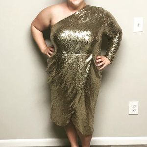 Eloquii size 18 gold sequined one shoulder dress